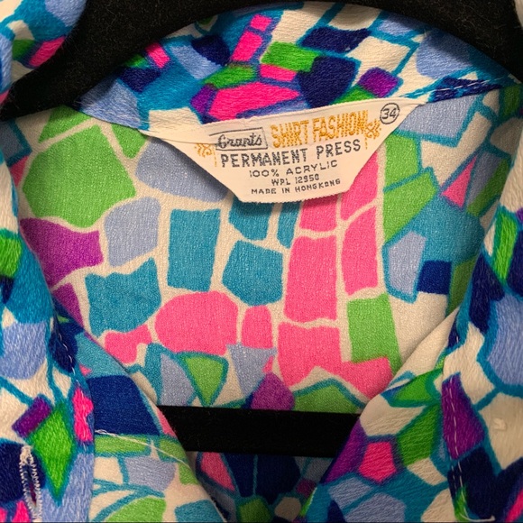 Vintage Bright Mosaic 100% Acrylic Women’s Small Button Down - Picture 5 of 8